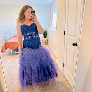 Jovani Blue Purple Full Tulle Skirt Lace Maxi Prom Dress 10